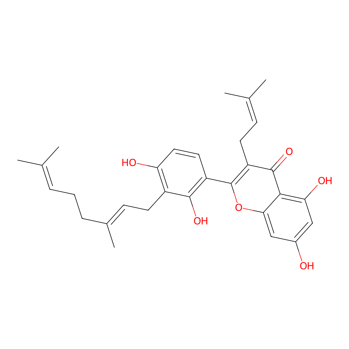 3'-Geranyl-3-prenyl-2',4',5,7-tetrahydroxyflavone molecular structure, CAS 1334309-44-2