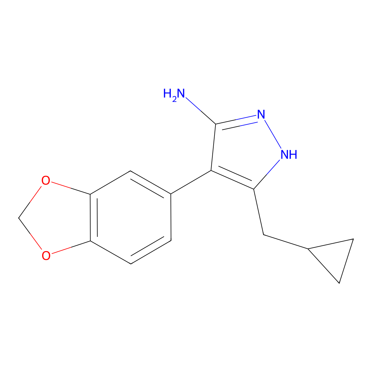 4-(2H-1,3-benzodioxol-5-yl)-3-(cyclopropylmethyl)-1H-pyrazol-5-amine molecular structure, CAS 1334340-22-5