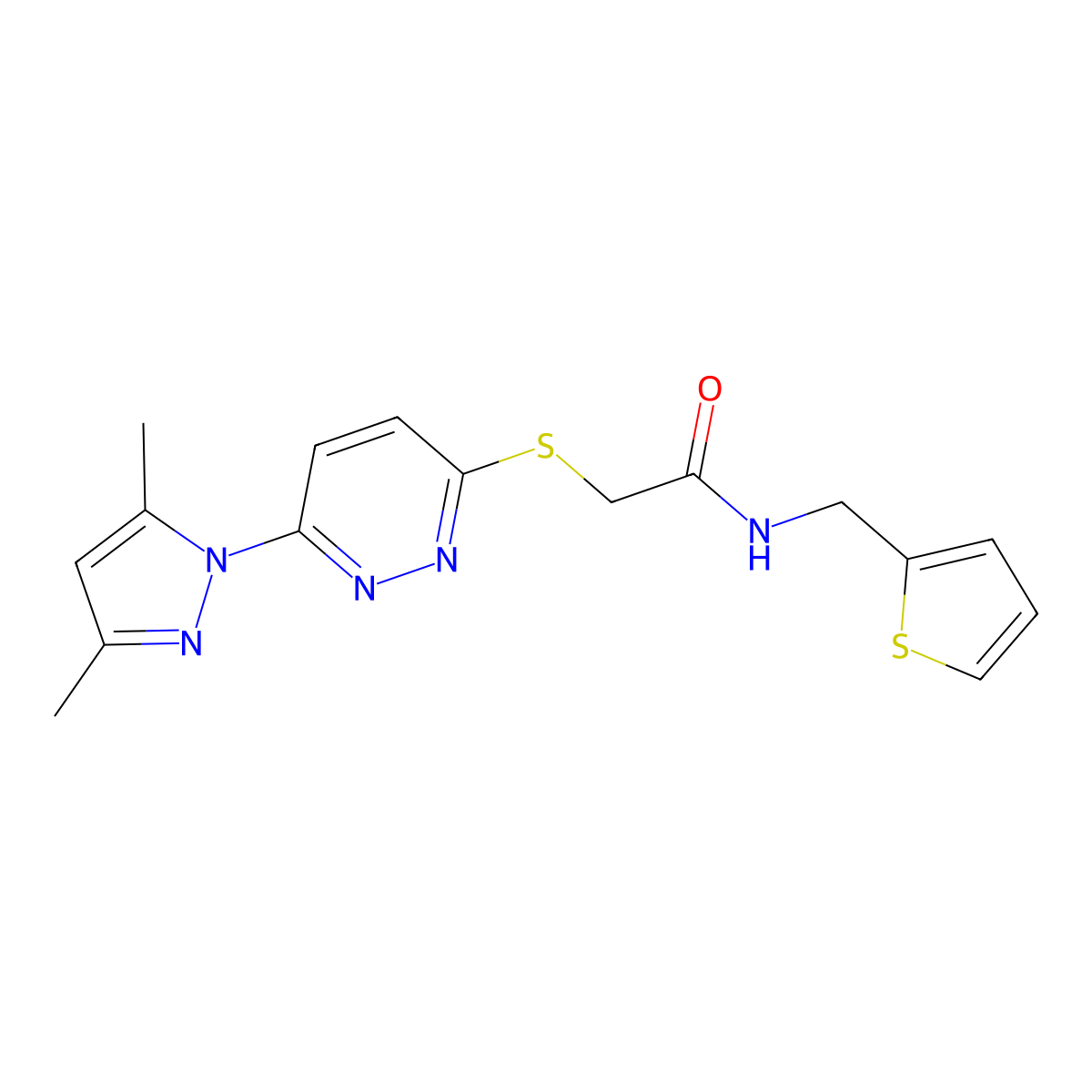 2-((6-(3,5-dimethyl-1H-pyrazol-1-yl)pyridazin-3-yl)thio)-N-(thiophen-2-ylmethyl)acetamide molecular structure, CAS 1334368-45-4