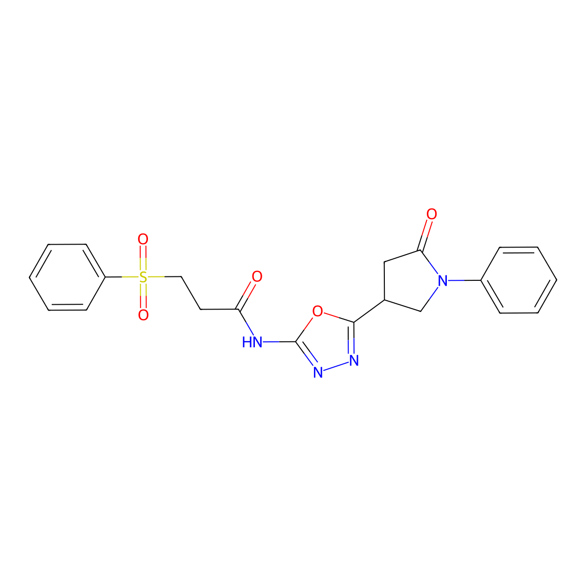 3-(benzenesulfonyl)-N-[5-(5-oxo-1-phenylpyrrolidin-3-yl)-1,3,4-oxadiazol-2-yl]propanamide molecular structure, CAS 1334368-49-8