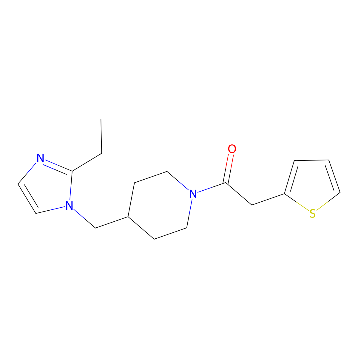 1-(4-((2-ethyl-1H-imidazol-1-yl)methyl)piperidin-1-yl)-2-(thiophen-2-yl)ethanone molecular structure, CAS 1334368-50-1