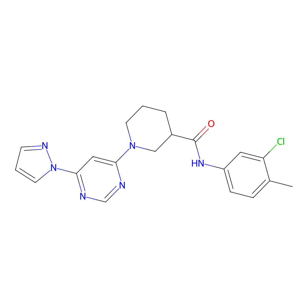 1-(6-(1H-pyrazol-1-yl)pyrimidin-4-yl)-N-(3-chloro-4-methylphenyl)piperidine-3-carboxamide molecular structure, CAS 1334368-55-6