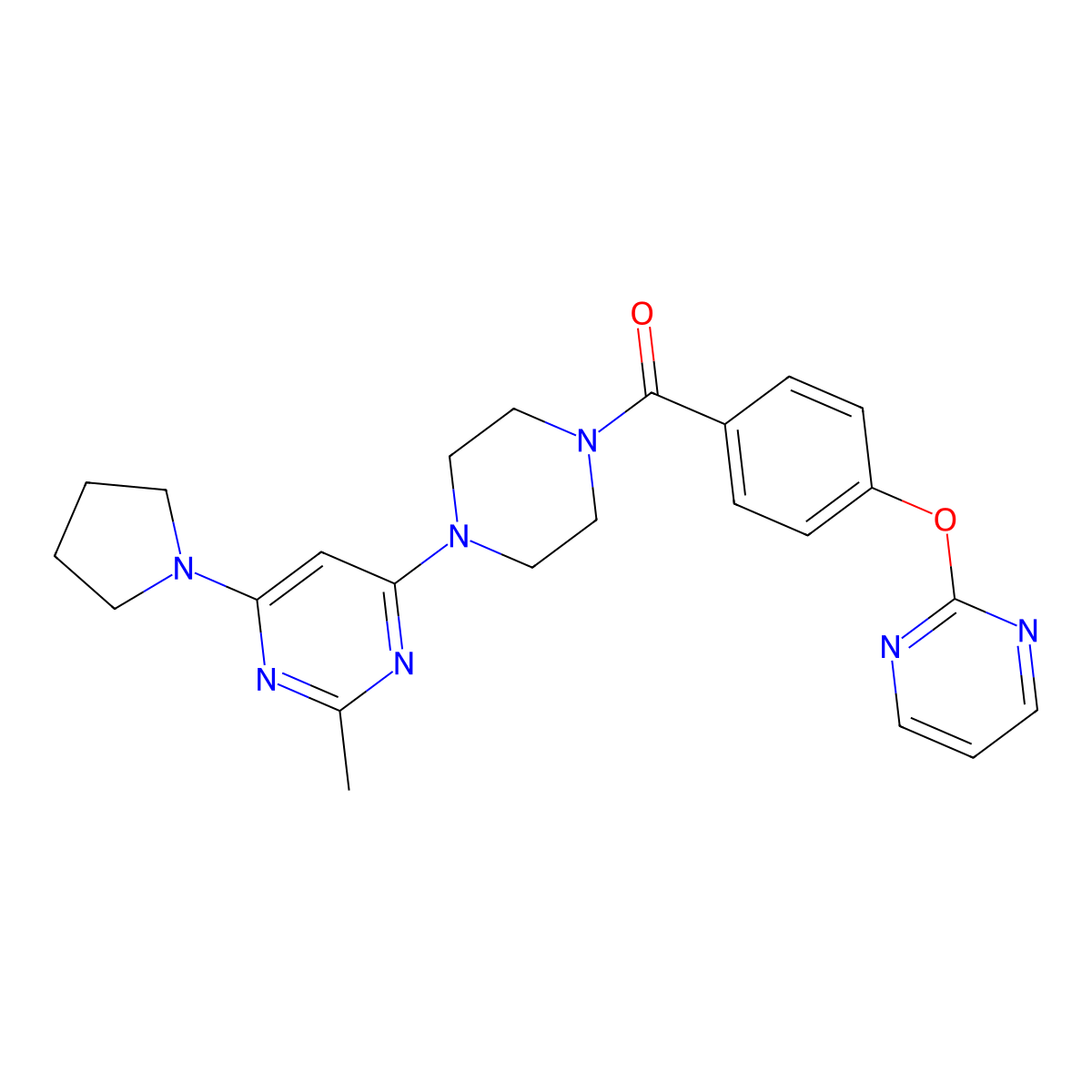 2-Methyl-4-{4-[4-(pyrimidin-2-yloxy)benzoyl]piperazin-1-yl}-6-(pyrrolidin-1-yl)pyrimidine molecular structure, CAS 1334368-59-0