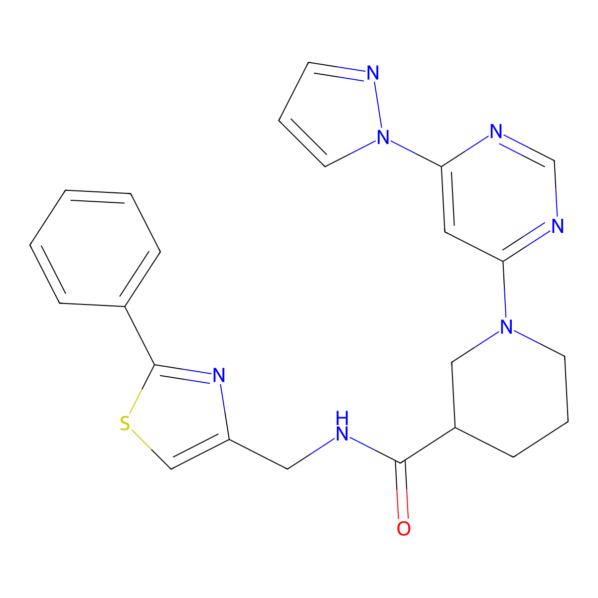 1-(6-(1H-pyrazol-1-yl)pyrimidin-4-yl)-N-((2-phenylthiazol-4-yl)methyl)piperidine-3-carboxamide molecular structure, CAS 1334368-60-3