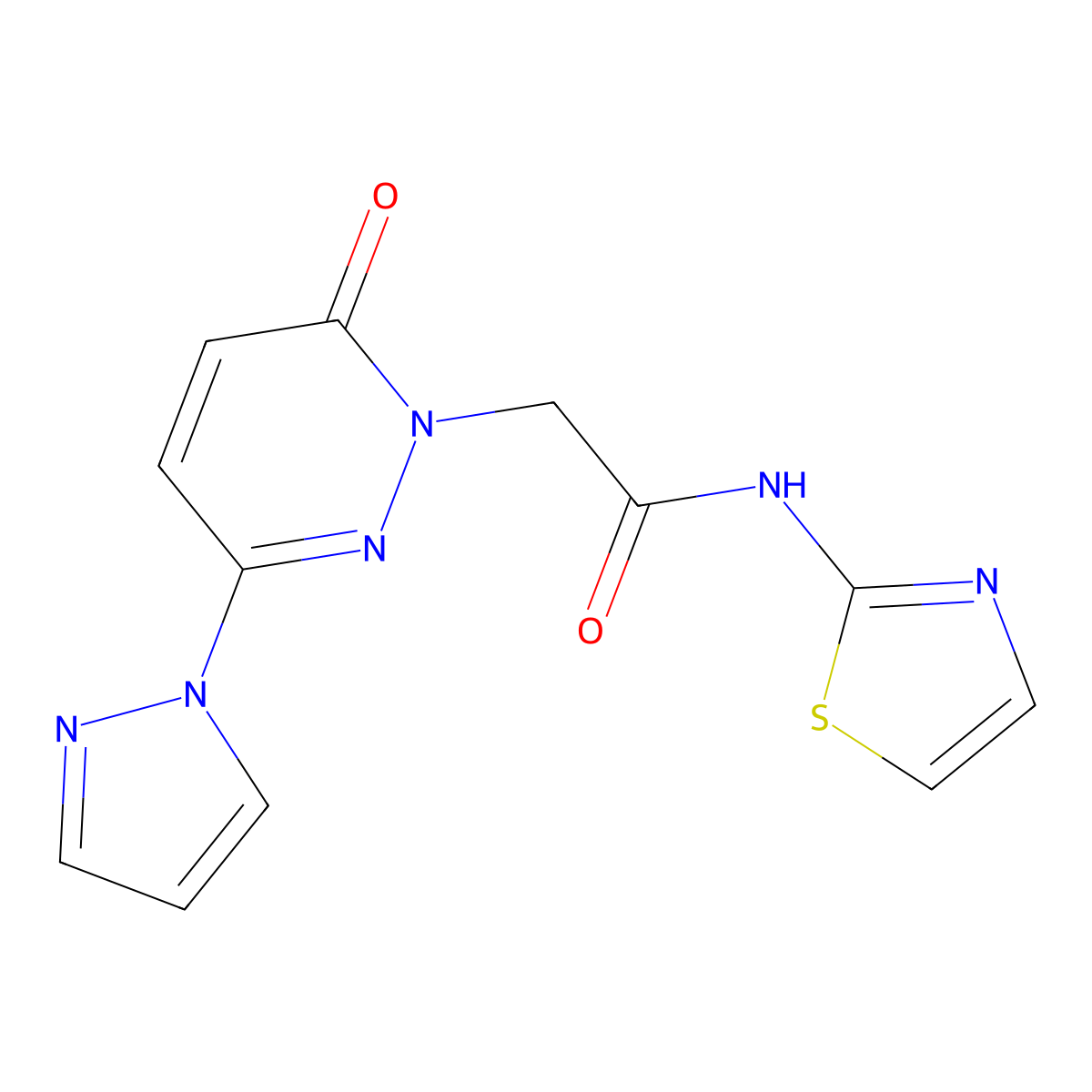 2-(6-oxo-3-(1H-pyrazol-1-yl)pyridazin-1(6H)-yl)-N-(thiazol-2-yl)acetamide molecular structure, CAS 1334368-61-4