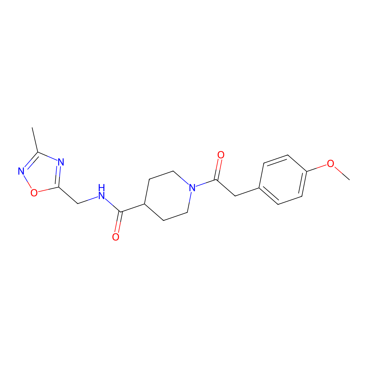 1-[2-(4-methoxyphenyl)acetyl]-N-[(3-methyl-1,2,4-oxadiazol-5-yl)methyl]piperidine-4-carboxamide molecular structure, CAS 1334368-66-9