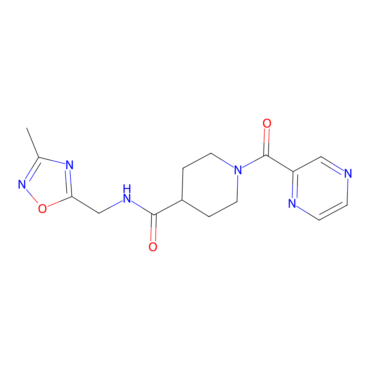 N-[(3-methyl-1,2,4-oxadiazol-5-yl)methyl]-1-(pyrazine-2-carbonyl)piperidine-4-carboxamide molecular structure, CAS 1334368-70-5