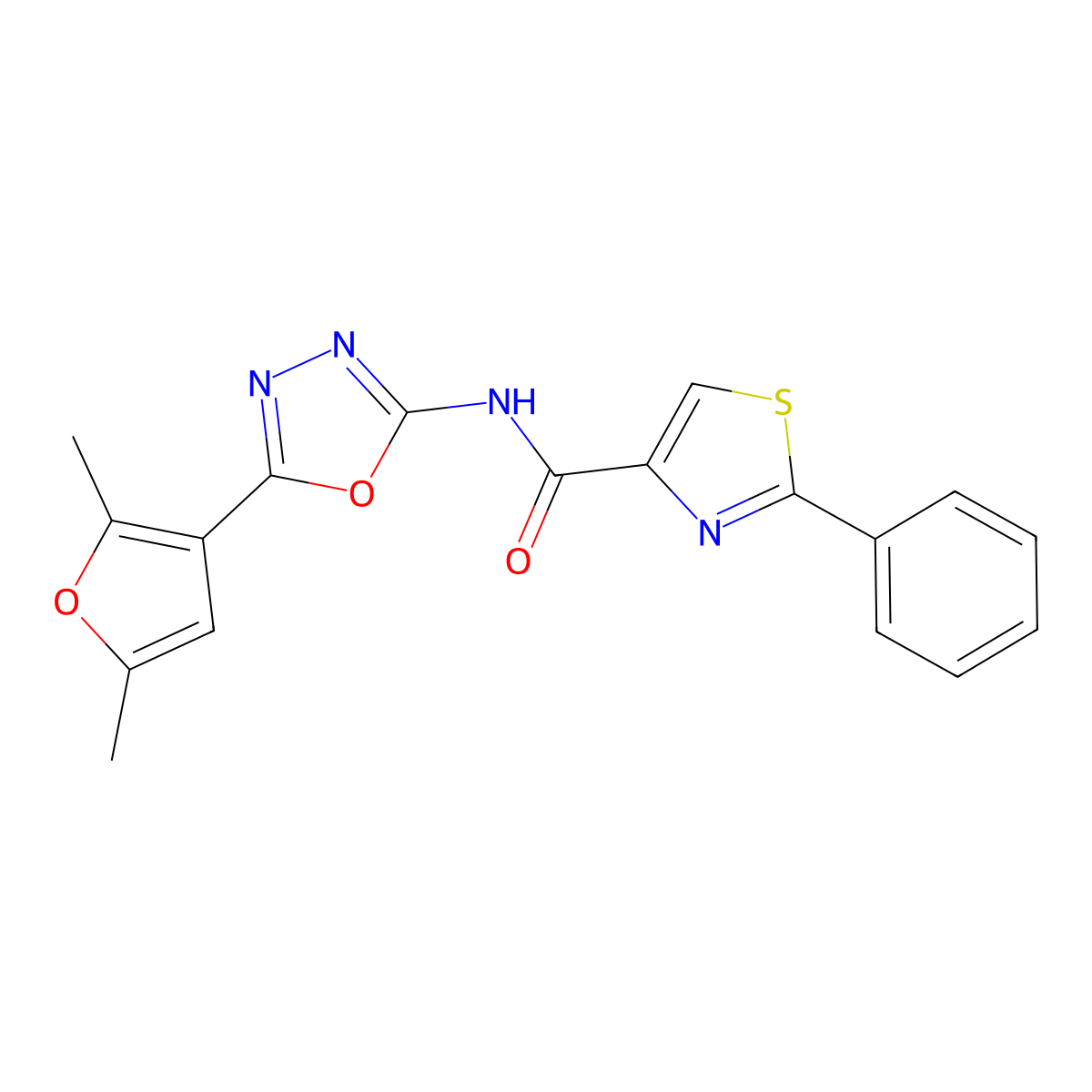 N-(5-(2,5-dimethylfuran-3-yl)-1,3,4-oxadiazol-2-yl)-2-phenylthiazole-4-carboxamide molecular structure, CAS 1334368-74-9