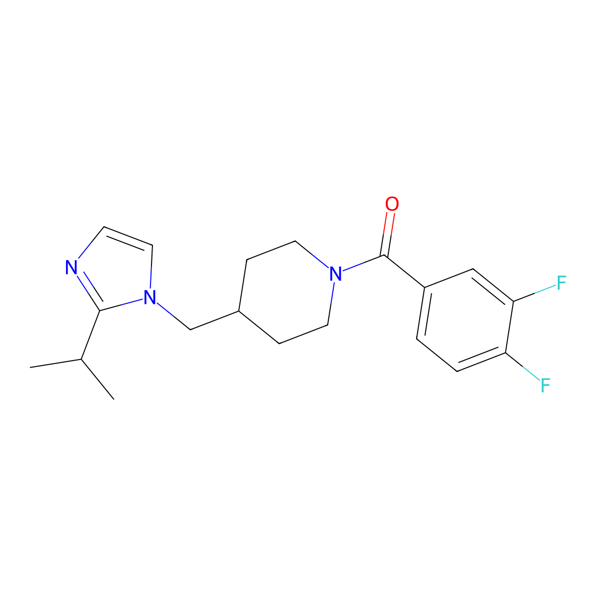 (3,4-difluorophenyl)(4-((2-isopropyl-1H-imidazol-1-yl)methyl)piperidin-1-yl)methanone molecular structure, CAS 1334368-85-2