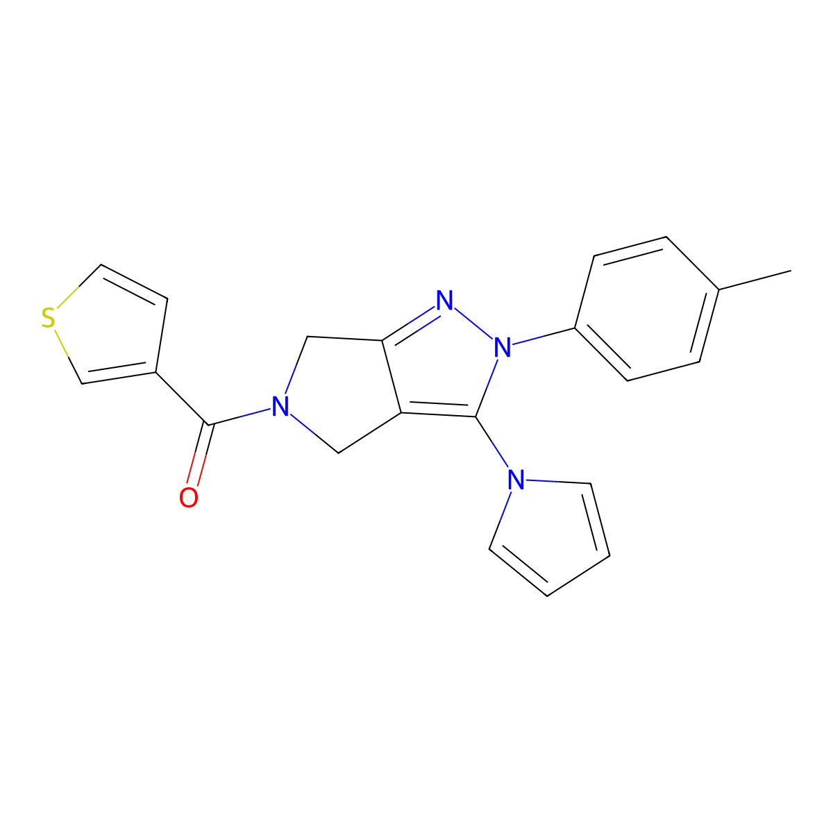 (3-(1H-pyrrol-1-yl)-2-(p-tolyl)pyrrolo[3,4-c]pyrazol-5(2H,4H,6H)-yl)(thiophen-3-yl)methanone molecular structure, CAS 1334368-88-5