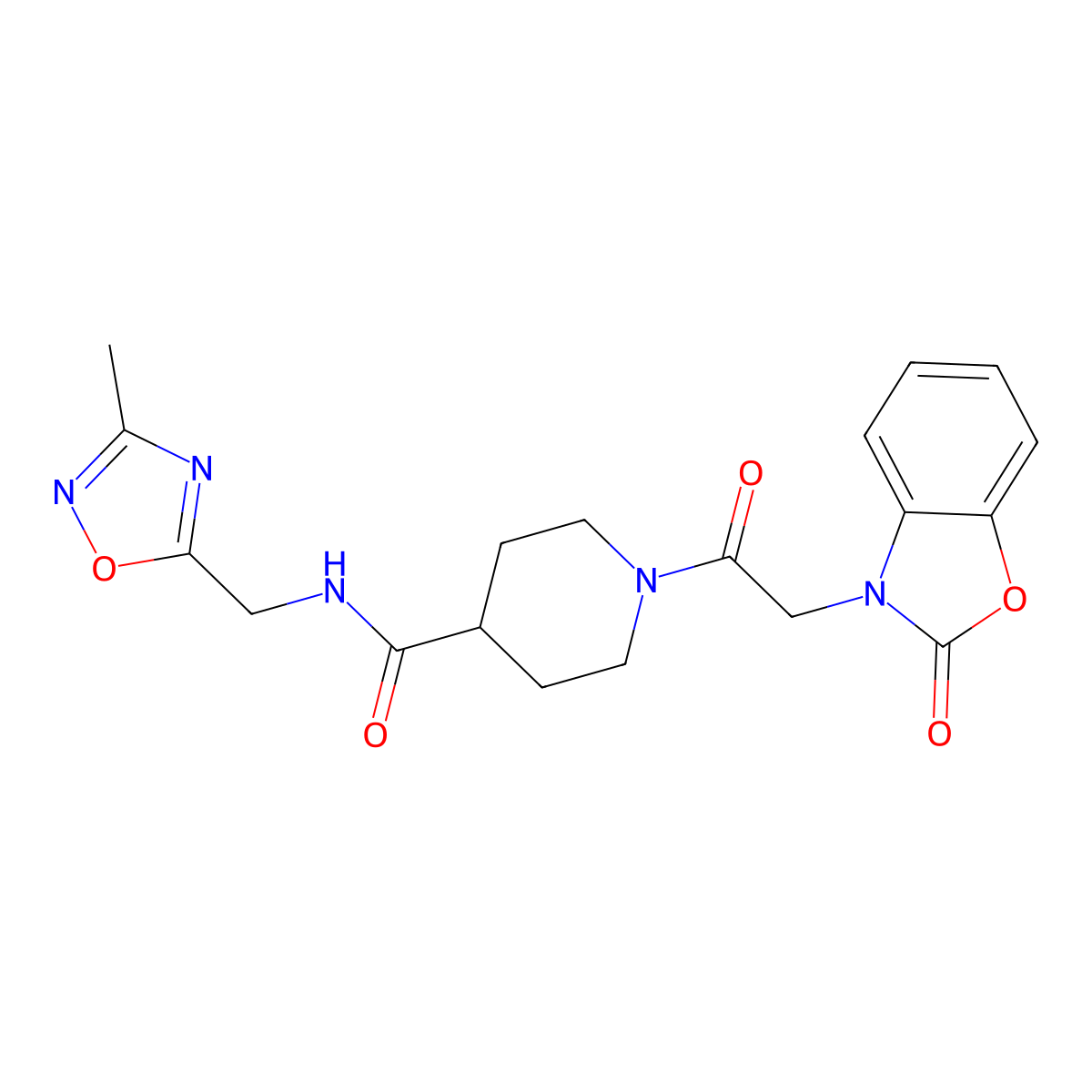 N-((3-methyl-1,2,4-oxadiazol-5-yl)methyl)-1-(2-(2-oxobenzo[d]oxazol-3(2H)-yl)acetyl)piperidine-4-carboxamide molecular structure, CAS 1334368-93-2