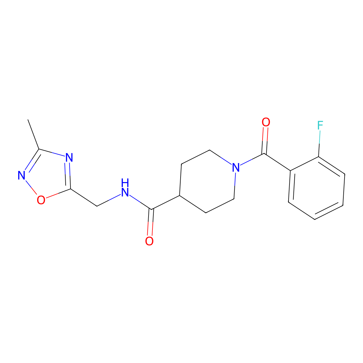 1-(2-fluorobenzoyl)-N-[(3-methyl-1,2,4-oxadiazol-5-yl)methyl]piperidine-4-carboxamide molecular structure, CAS 1334368-94-3