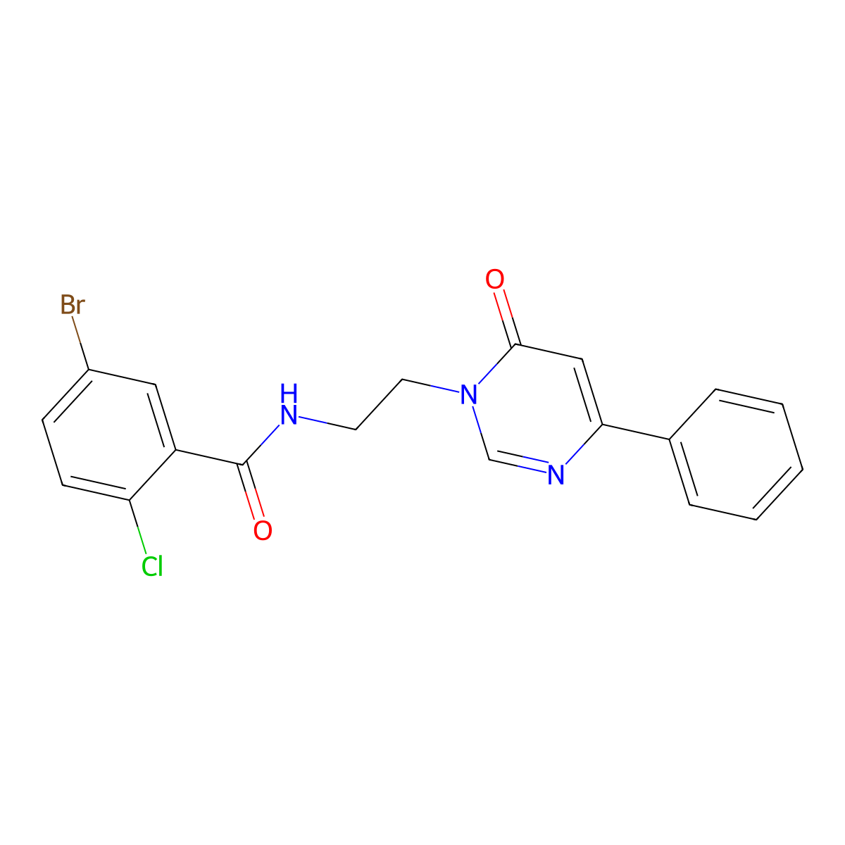 5-bromo-2-chloro-N-(2-(6-oxo-4-phenylpyrimidin-1(6H)-yl)ethyl)benzamide molecular structure, CAS 1334369-10-6