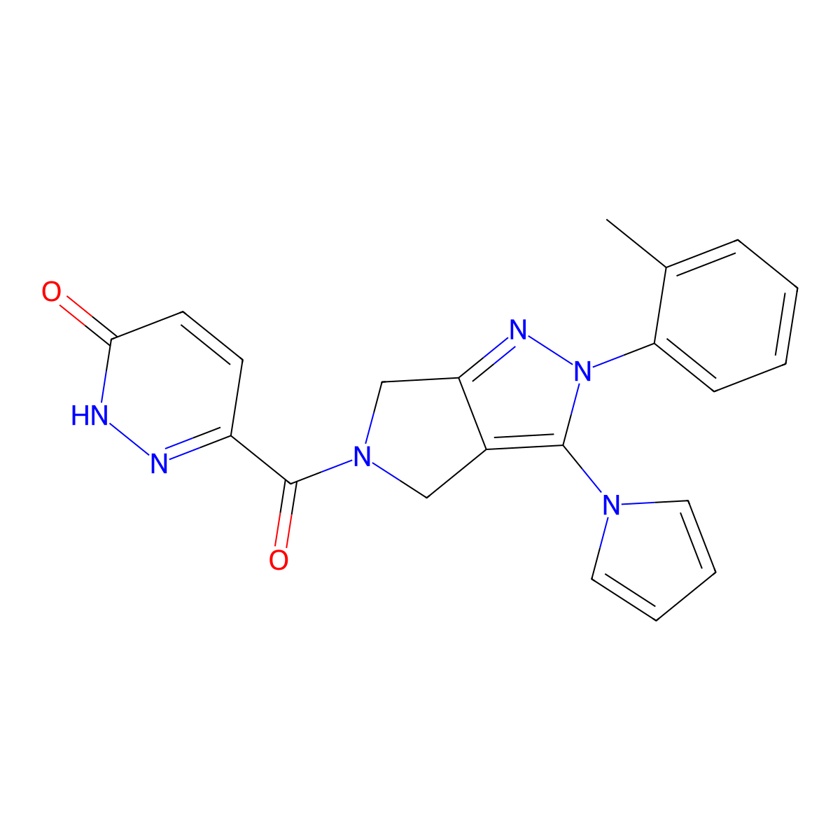 6-(3-(1H-pyrrol-1-yl)-2-(o-tolyl)-2,4,5,6-tetrahydropyrrolo[3,4-c]pyrazole-5-carbonyl)pyridazin-3(2H)-one molecular structure, CAS 1334369-18-4