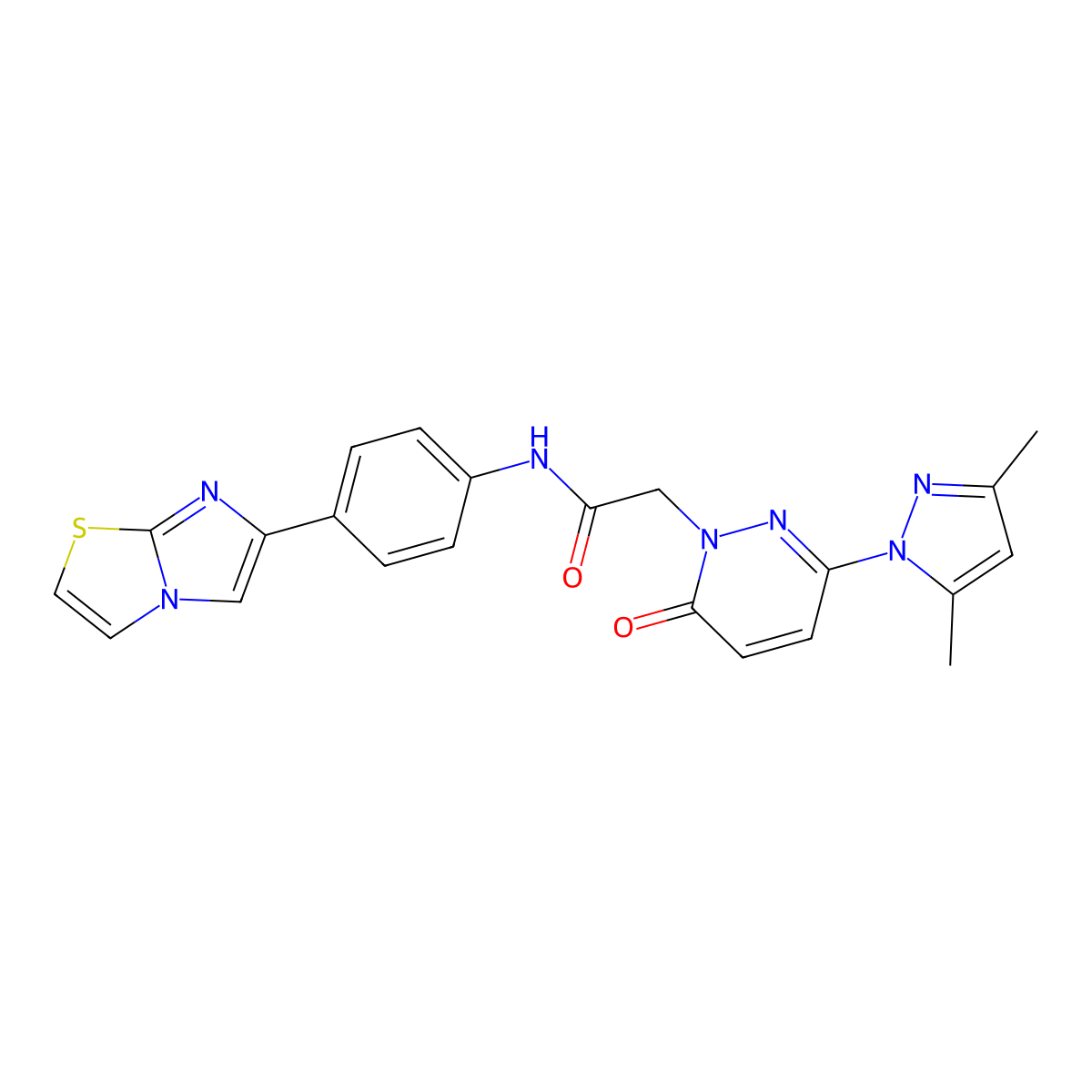 2-(3-(3,5-dimethyl-1H-pyrazol-1-yl)-6-oxopyridazin-1(6H)-yl)-N-(4-(imidazo[2,1-b]thiazol-6-yl)phenyl)acetamide molecular structure, CAS 1334369-24-2