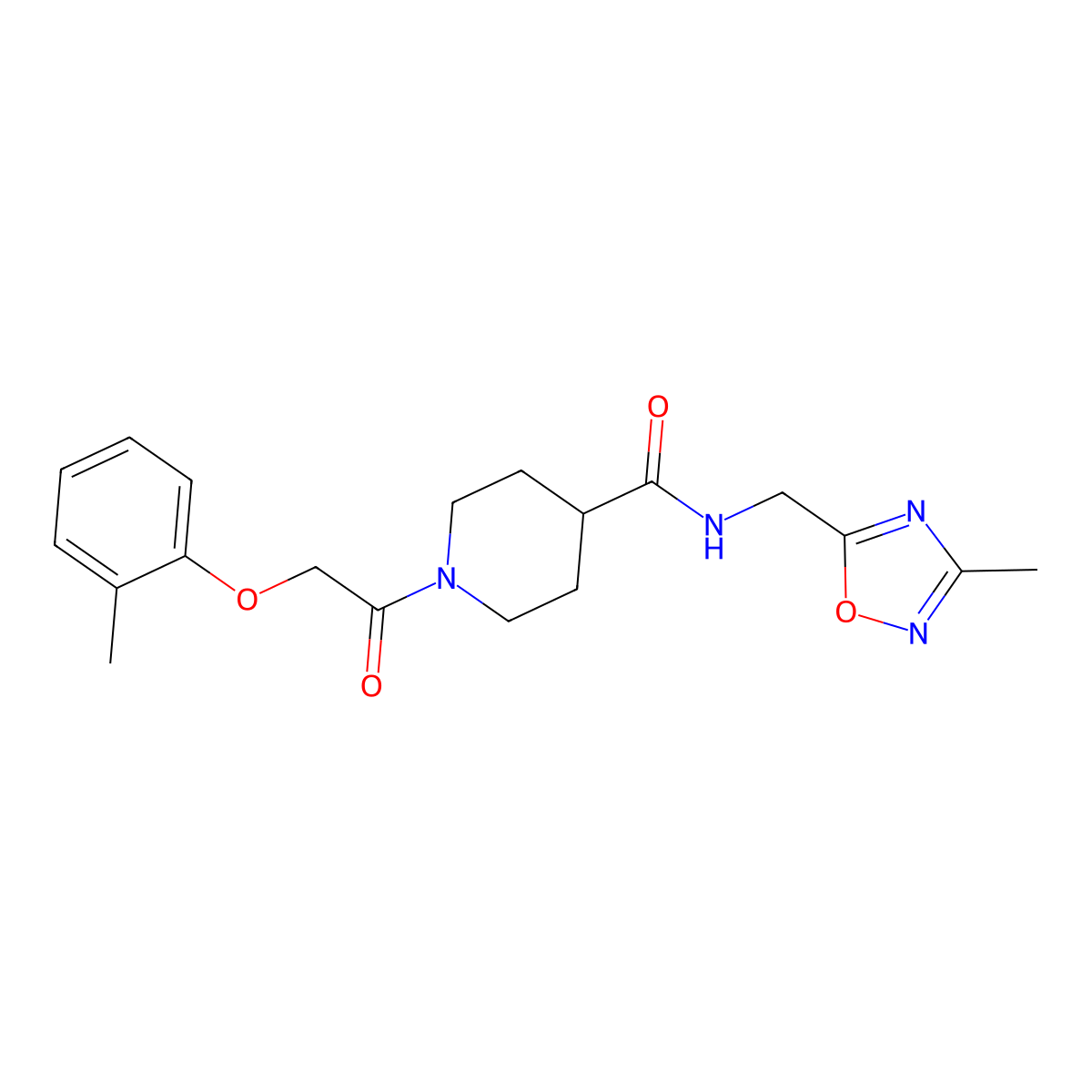 N-((3-methyl-1,2,4-oxadiazol-5-yl)methyl)-1-(2-(o-tolyloxy)acetyl)piperidine-4-carboxamide molecular structure, CAS 1334369-32-2