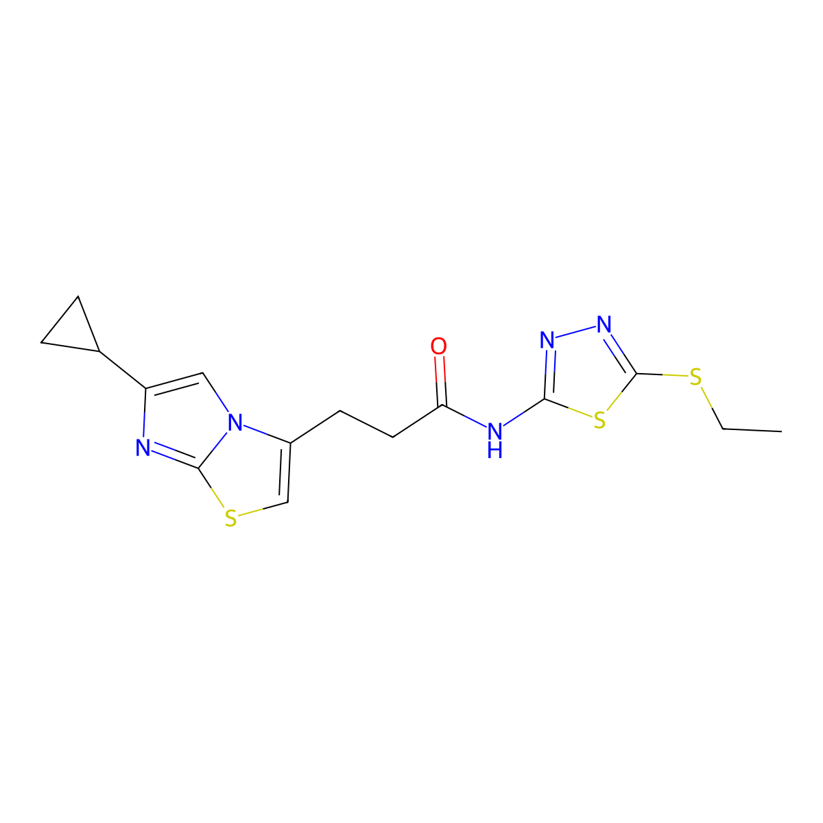 3-(6-cyclopropylimidazo[2,1-b]thiazol-3-yl)-N-(5-(ethylthio)-1,3,4-thiadiazol-2-yl)propanamide molecular structure, CAS 1334369-39-9