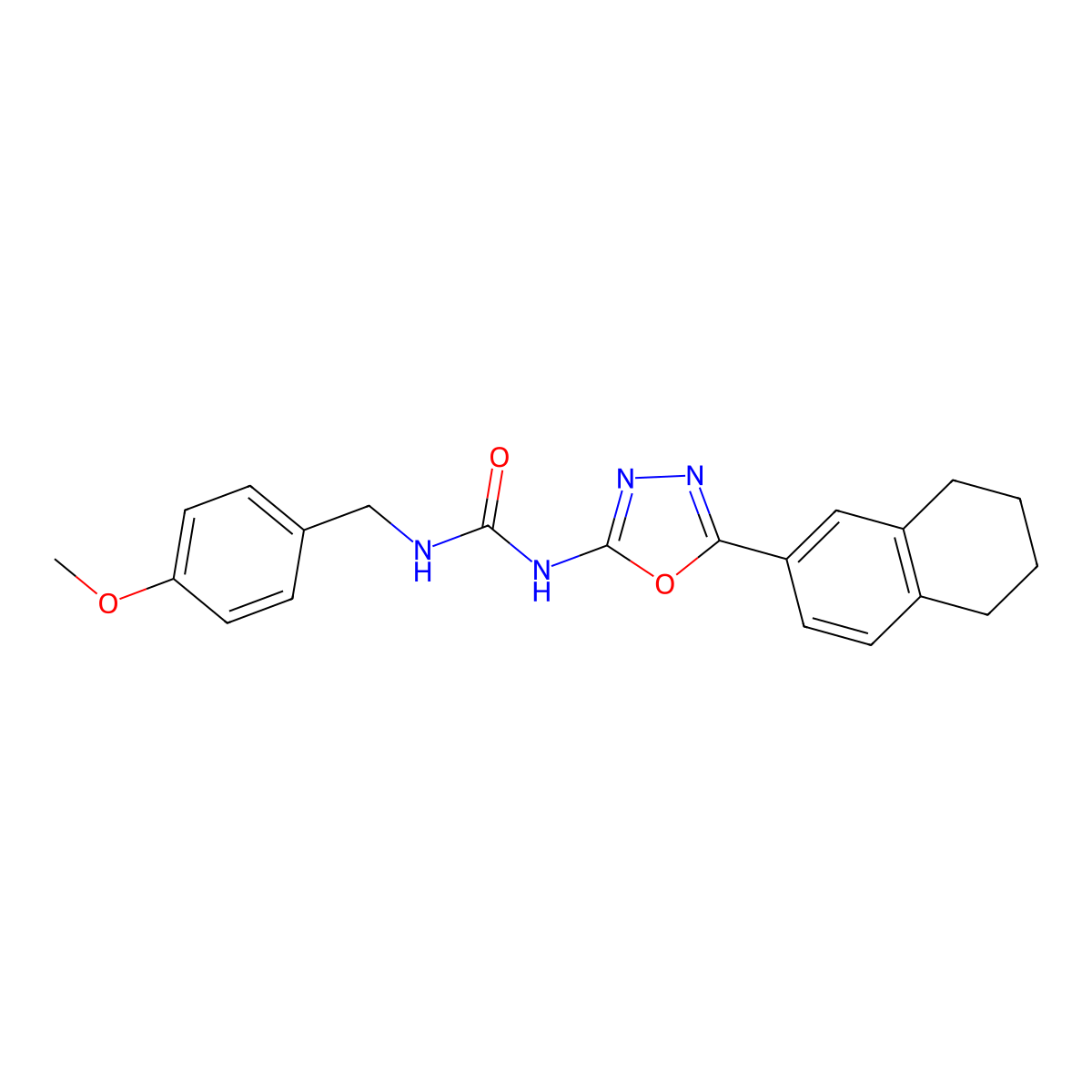 1-(4-Methoxybenzyl)-3-(5-(5,6,7,8-tetrahydronaphthalen-2-yl)-1,3,4-oxadiazol-2-yl)urea molecular structure, CAS 1334369-55-9