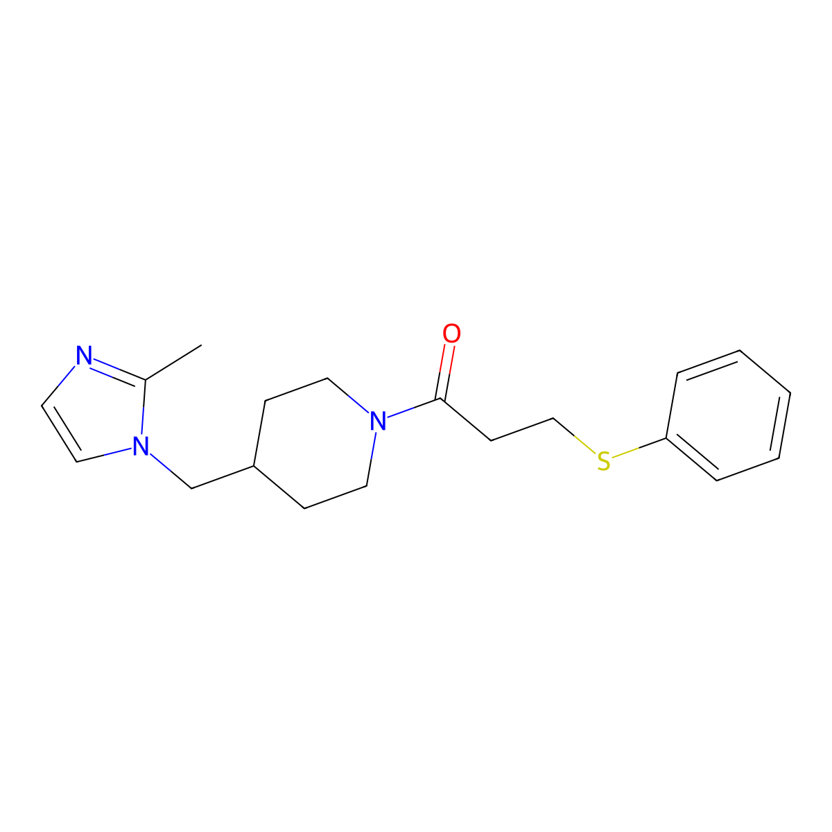 1-(4-((2-methyl-1H-imidazol-1-yl)methyl)piperidin-1-yl)-3-(phenylthio)propan-1-one molecular structure, CAS 1334369-59-3
