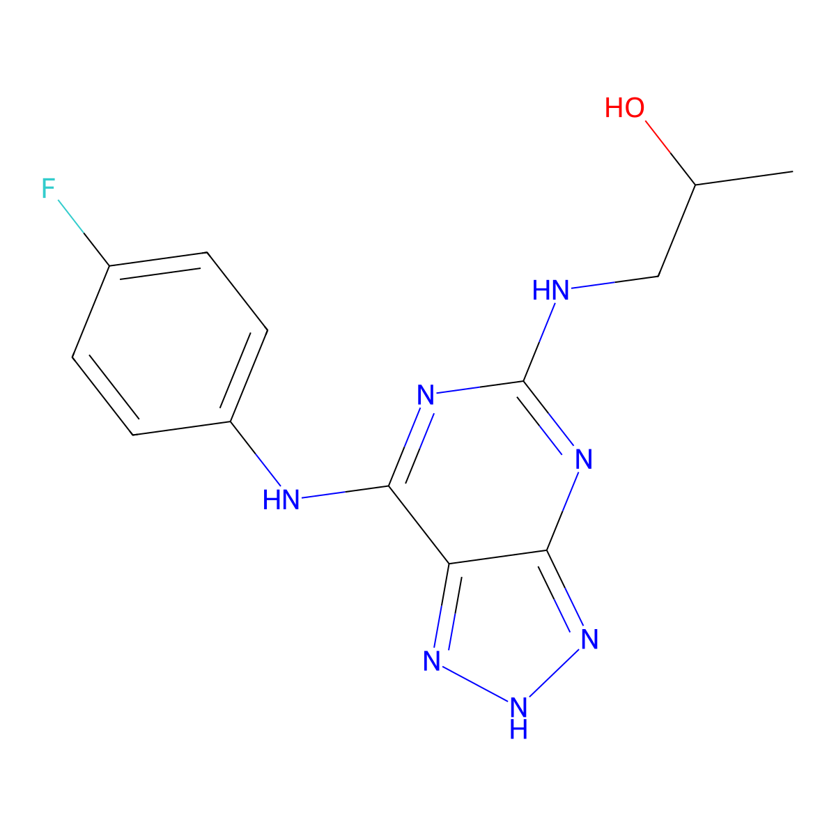1-({7-[(4-fluorophenyl)amino]-3H-[1,2,3]triazolo[4,5-d]pyrimidin-5-yl}amino)propan-2-ol molecular structure, CAS 1334369-62-8