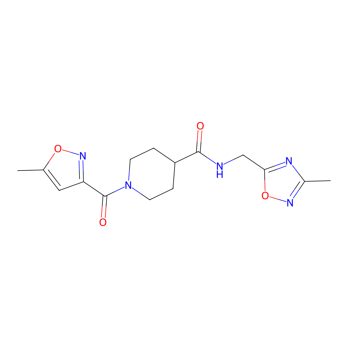 N-((3-methyl-1,2,4-oxadiazol-5-yl)methyl)-1-(5-methylisoxazole-3-carbonyl)piperidine-4-carboxamide molecular structure, CAS 1334369-81-1