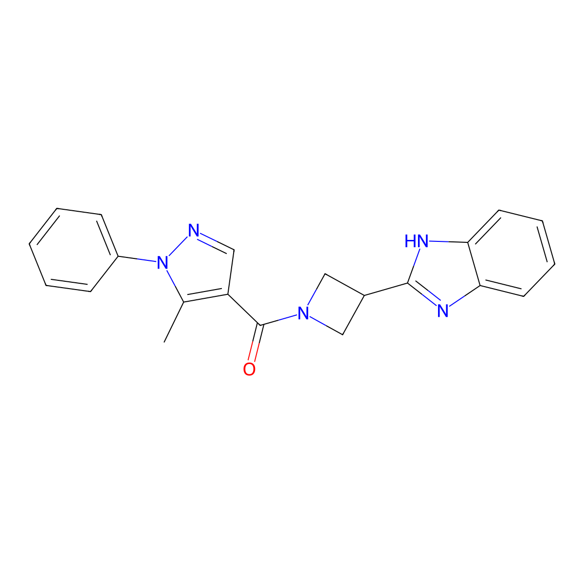 (3-(1H-benzo[d]imidazol-2-yl)azetidin-1-yl)(5-methyl-1-phenyl-1H-pyrazol-4-yl)methanone molecular structure, CAS 1334370-13-6