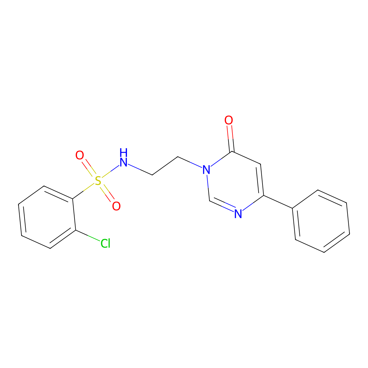 2-chloro-N-(2-(6-oxo-4-phenylpyrimidin-1(6H)-yl)ethyl)benzenesulfonamide molecular structure, CAS 1334370-15-8
