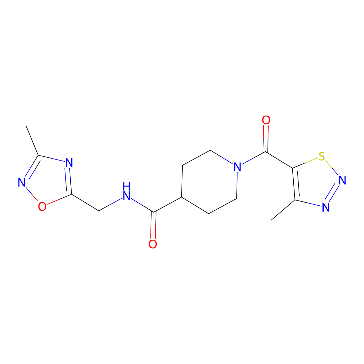 1-(4-methyl-1,2,3-thiadiazole-5-carbonyl)-N-((3-methyl-1,2,4-oxadiazol-5-yl)methyl)piperidine-4-carboxamide molecular structure, CAS 1334370-18-1