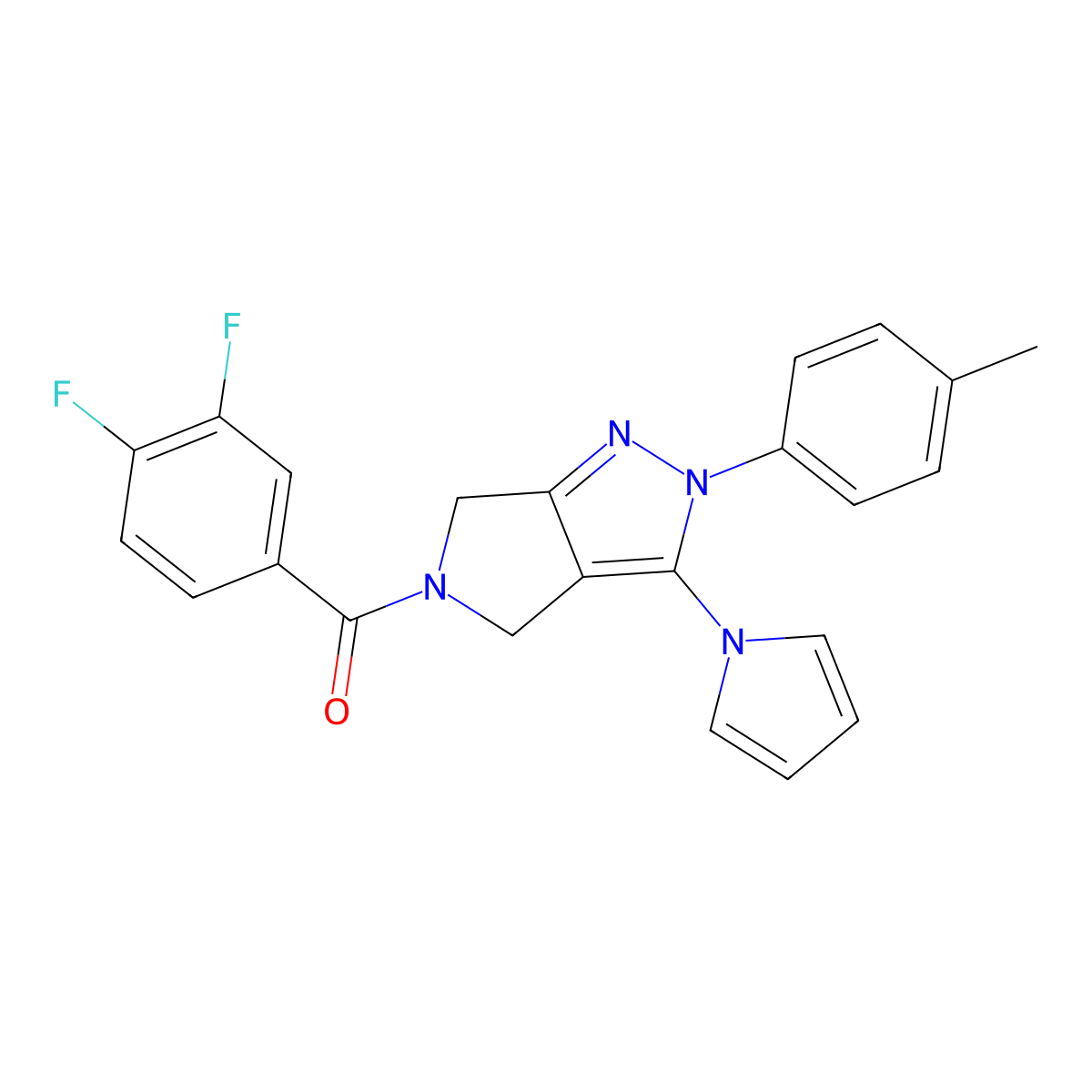 (3-(1H-pyrrol-1-yl)-2-(p-tolyl)pyrrolo[3,4-c]pyrazol-5(2H,4H,6H)-yl)(3,4-difluorophenyl)methanone molecular structure, CAS 1334370-19-2