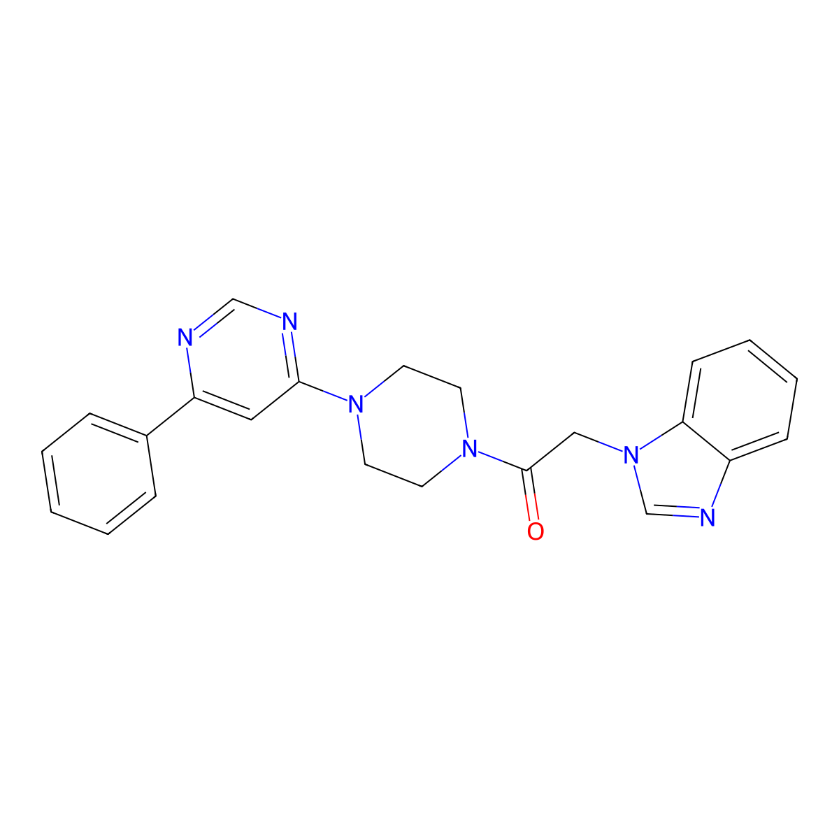 2-(1H-benzo[d]imidazol-1-yl)-1-(4-(6-phenylpyrimidin-4-yl)piperazin-1-yl)ethanone molecular structure, CAS 1334370-22-7