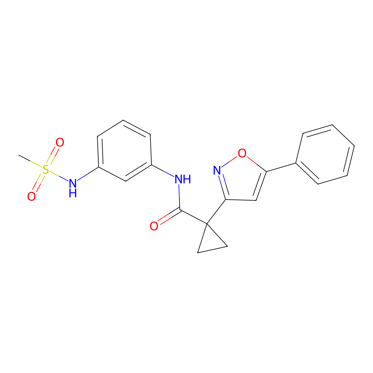 N-(3-methanesulfonamidophenyl)-1-(5-phenyl-1,2-oxazol-3-yl)cyclopropane-1-carboxamide molecular structure, CAS 1334370-34-1