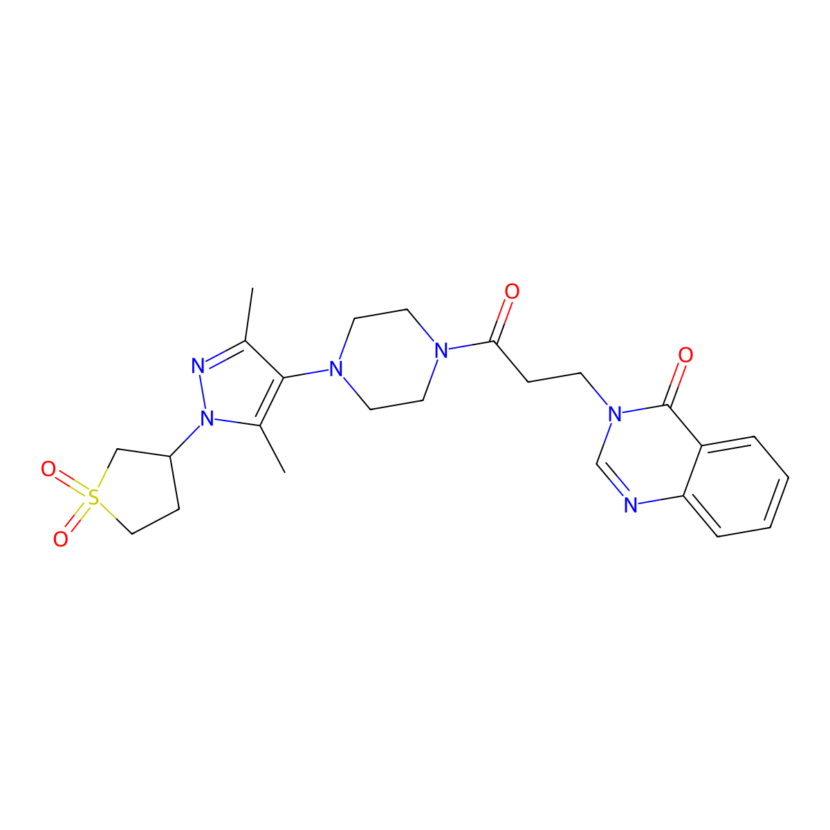 3-(3-(4-(1-(1,1-dioxidotetrahydrothiophen-3-yl)-3,5-dimethyl-1H-pyrazol-4-yl)piperazin-1-yl)-3-oxopropyl)quinazolin-4(3H)-one molecular structure, CAS 1334370-38-5