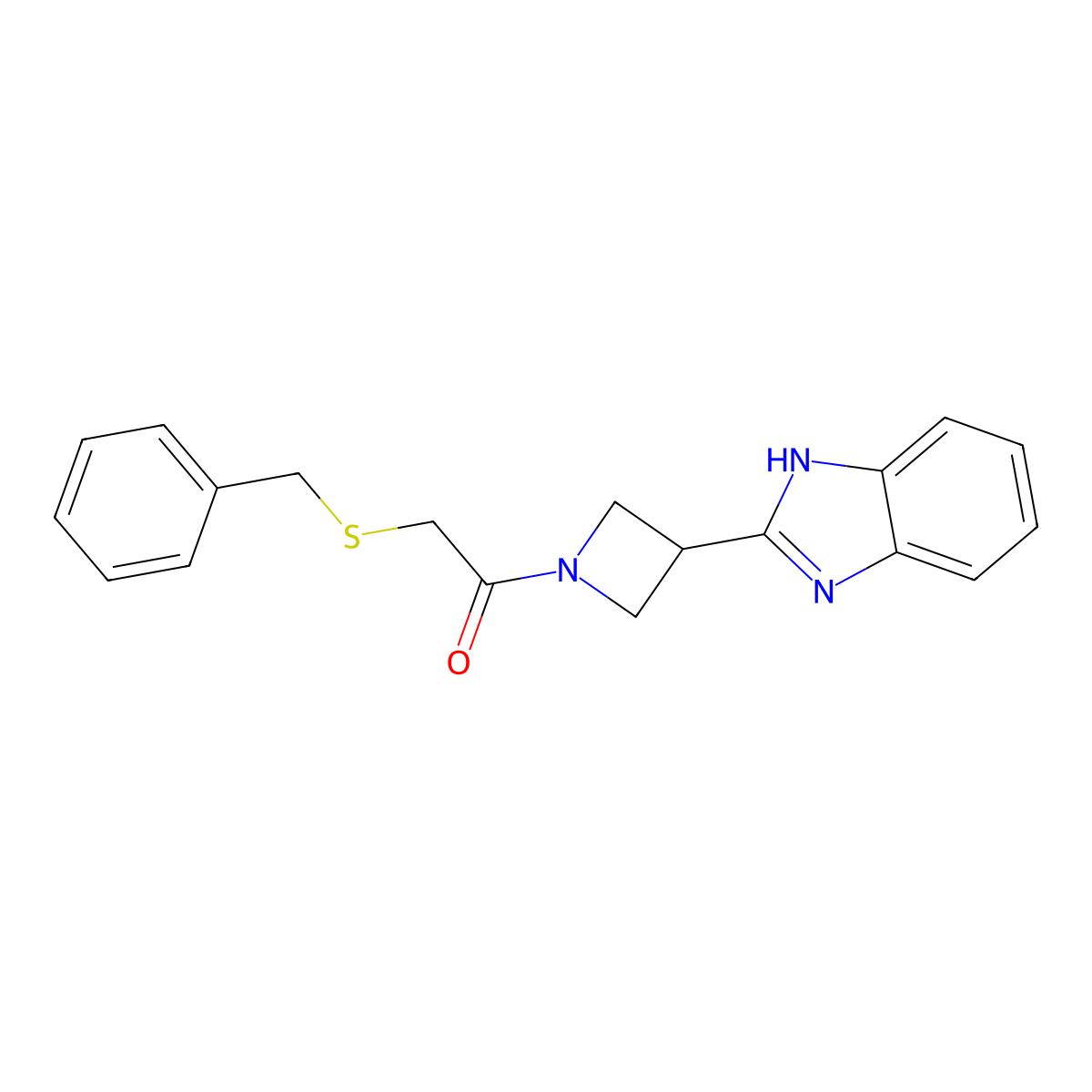 1-(3-(1H-benzo[d]imidazol-2-yl)azetidin-1-yl)-2-(benzylthio)ethanone molecular structure, CAS 1334370-45-4