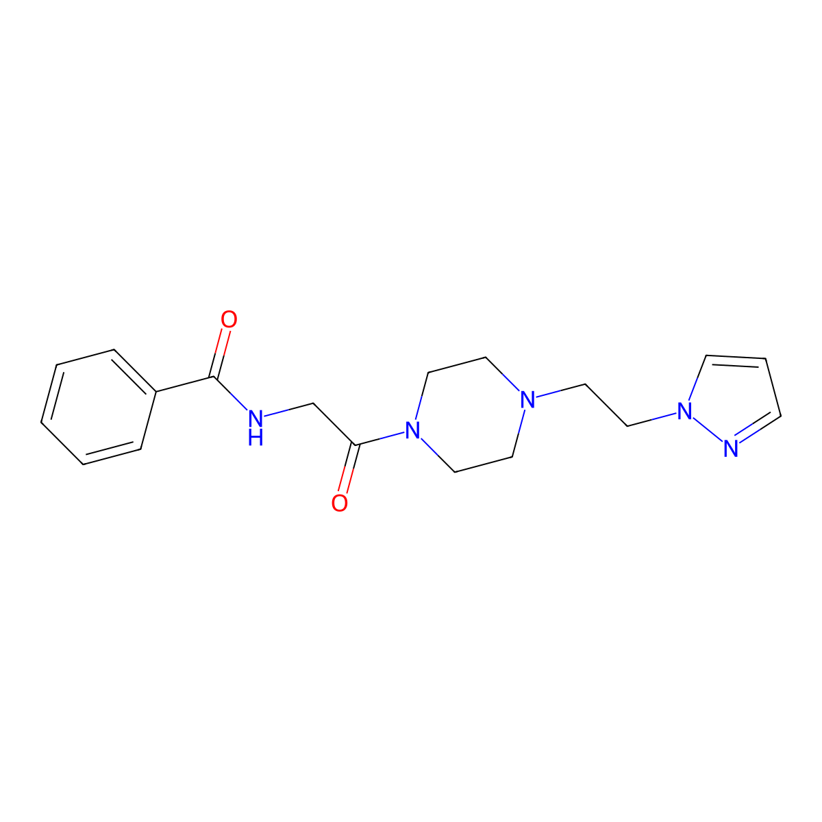 N-(2-(4-(2-(1H-pyrazol-1-yl)ethyl)piperazin-1-yl)-2-oxoethyl)benzamide molecular structure, CAS 1334370-46-5