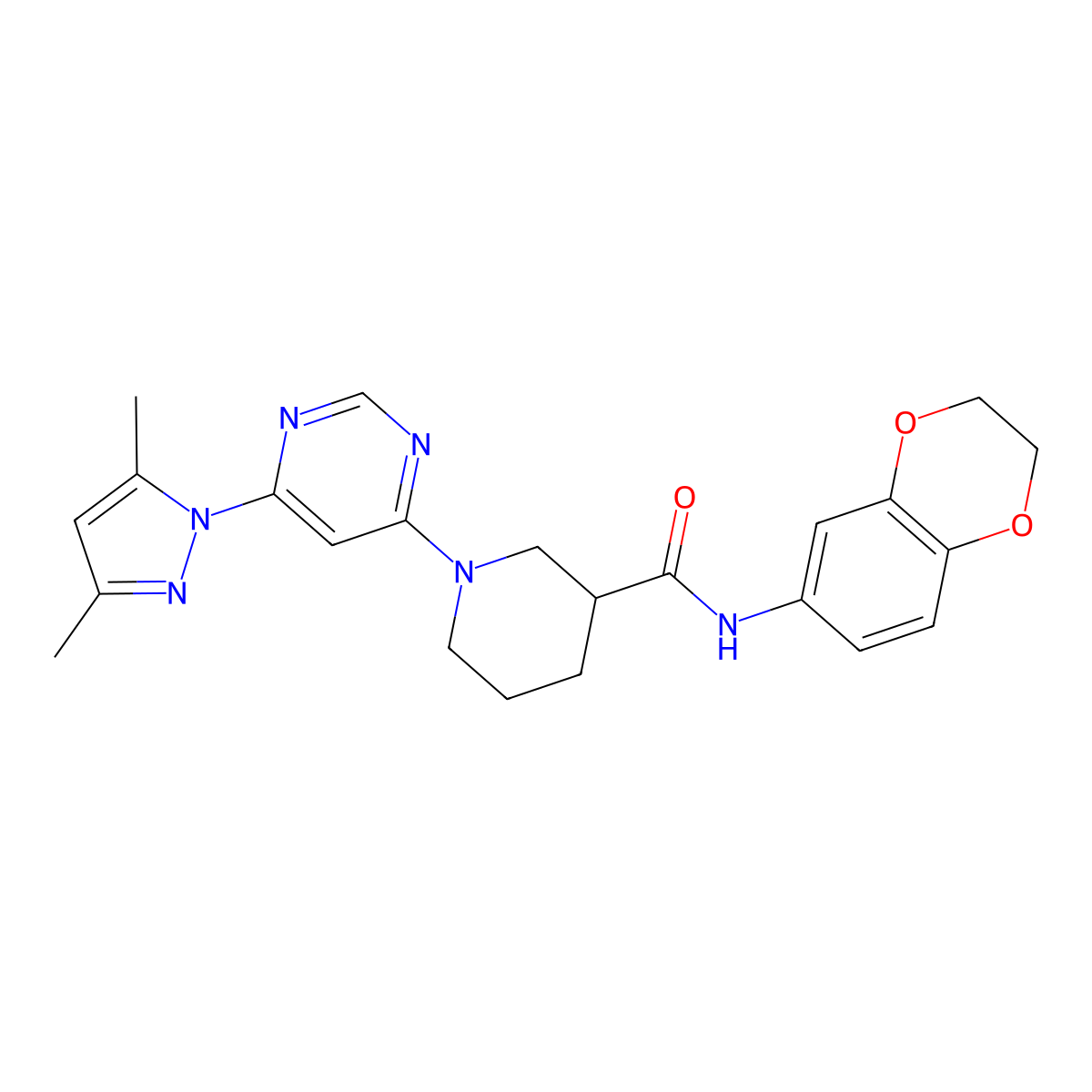 N-(2,3-dihydrobenzo[b][1,4]dioxin-6-yl)-1-(6-(3,5-dimethyl-1H-pyrazol-1-yl)pyrimidin-4-yl)piperidine-3-carboxamide molecular structure, CAS 1334370-48-7