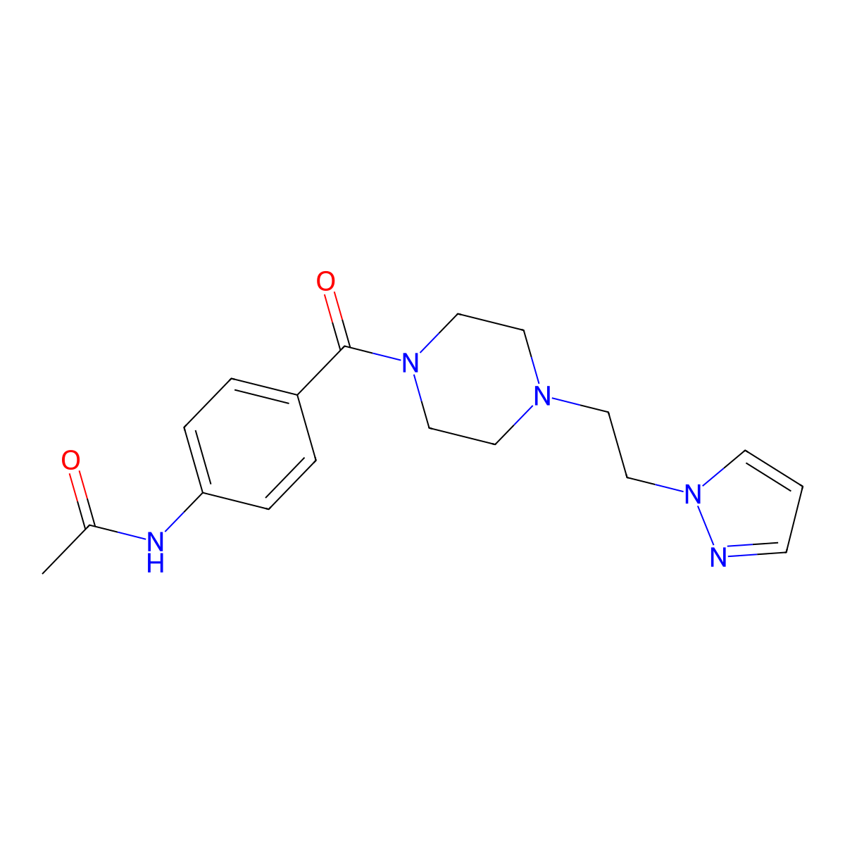 N-(4-{4-[2-(1H-pyrazol-1-yl)ethyl]piperazine-1-carbonyl}phenyl)acetamide molecular structure, CAS 1334370-51-2