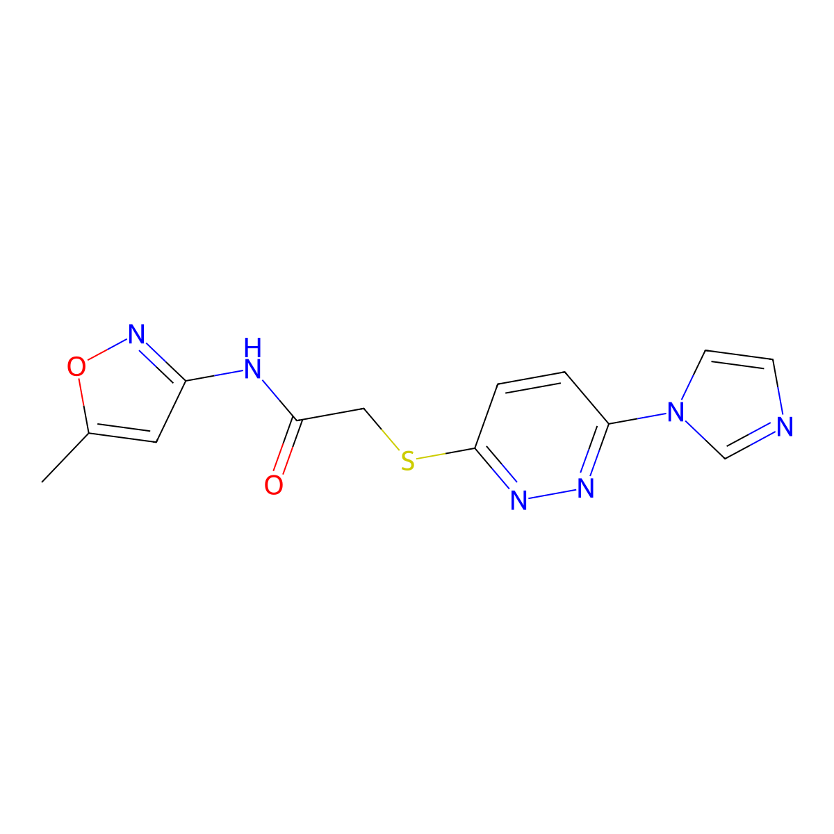 2-((6-(1H-imidazol-1-yl)pyridazin-3-yl)thio)-N-(5-methylisoxazol-3-yl)acetamide molecular structure, CAS 1334370-73-8