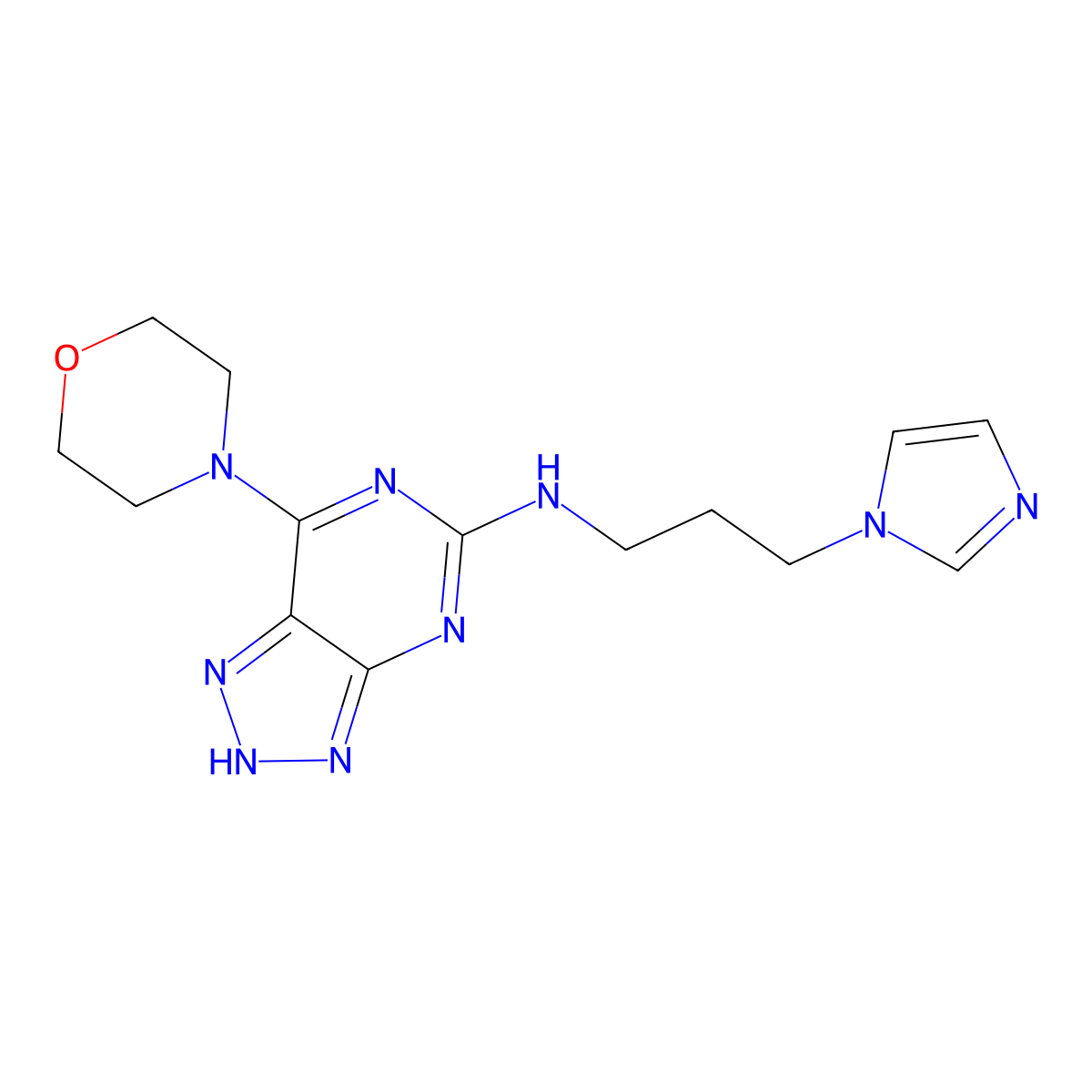 N-(3-(1H-imidazol-1-yl)propyl)-7-morpholino-3H-[1,2,3]triazolo[4,5-d]pyrimidin-5-amine molecular structure, CAS 1334370-78-3