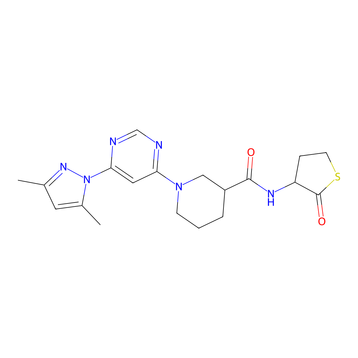 1-(6-(3,5-dimethyl-1H-pyrazol-1-yl)pyrimidin-4-yl)-N-(2-oxotetrahydrothiophen-3-yl)piperidine-3-carboxamide molecular structure, CAS 1334370-80-7