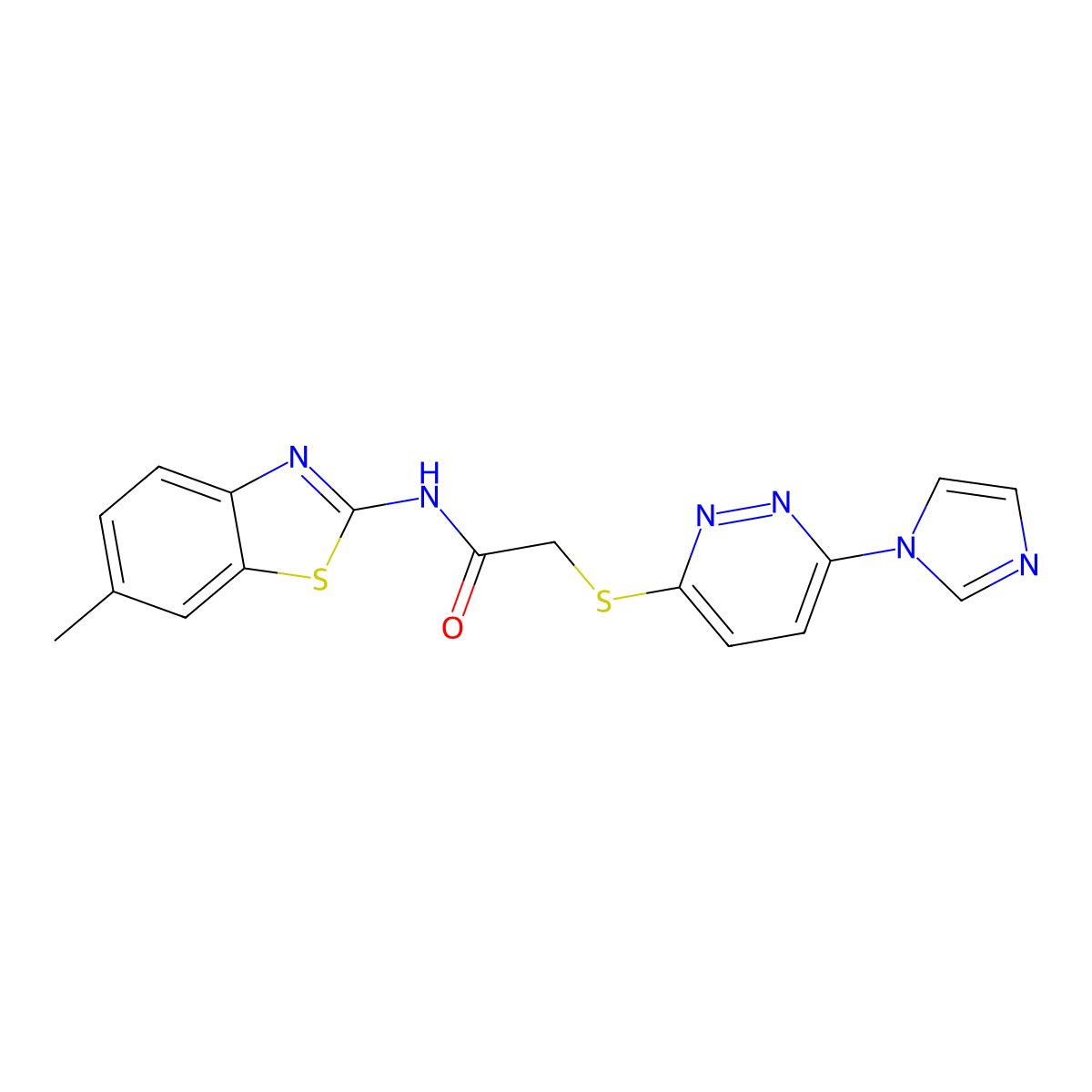 2-((6-(1H-imidazol-1-yl)pyridazin-3-yl)thio)-N-(6-methylbenzo[d]thiazol-2-yl)acetamide molecular structure, CAS 1334370-82-9