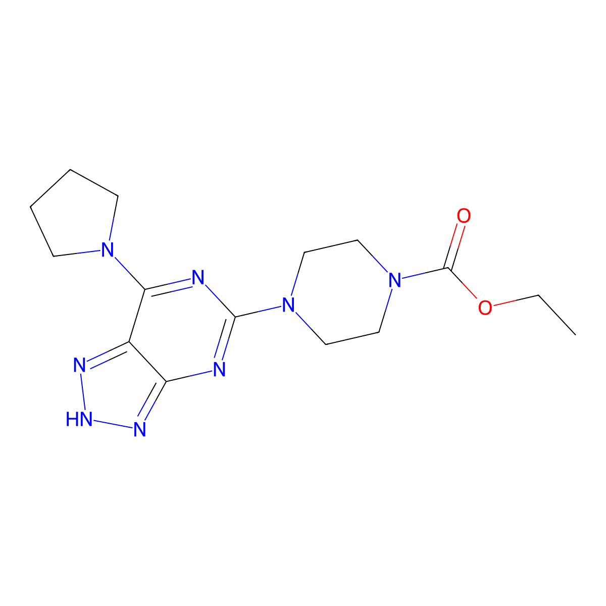 ethyl 4-[7-(pyrrolidin-1-yl)-3H-[1,2,3]triazolo[4,5-d]pyrimidin-5-yl]piperazine-1-carboxylate molecular structure, CAS 1334370-87-4