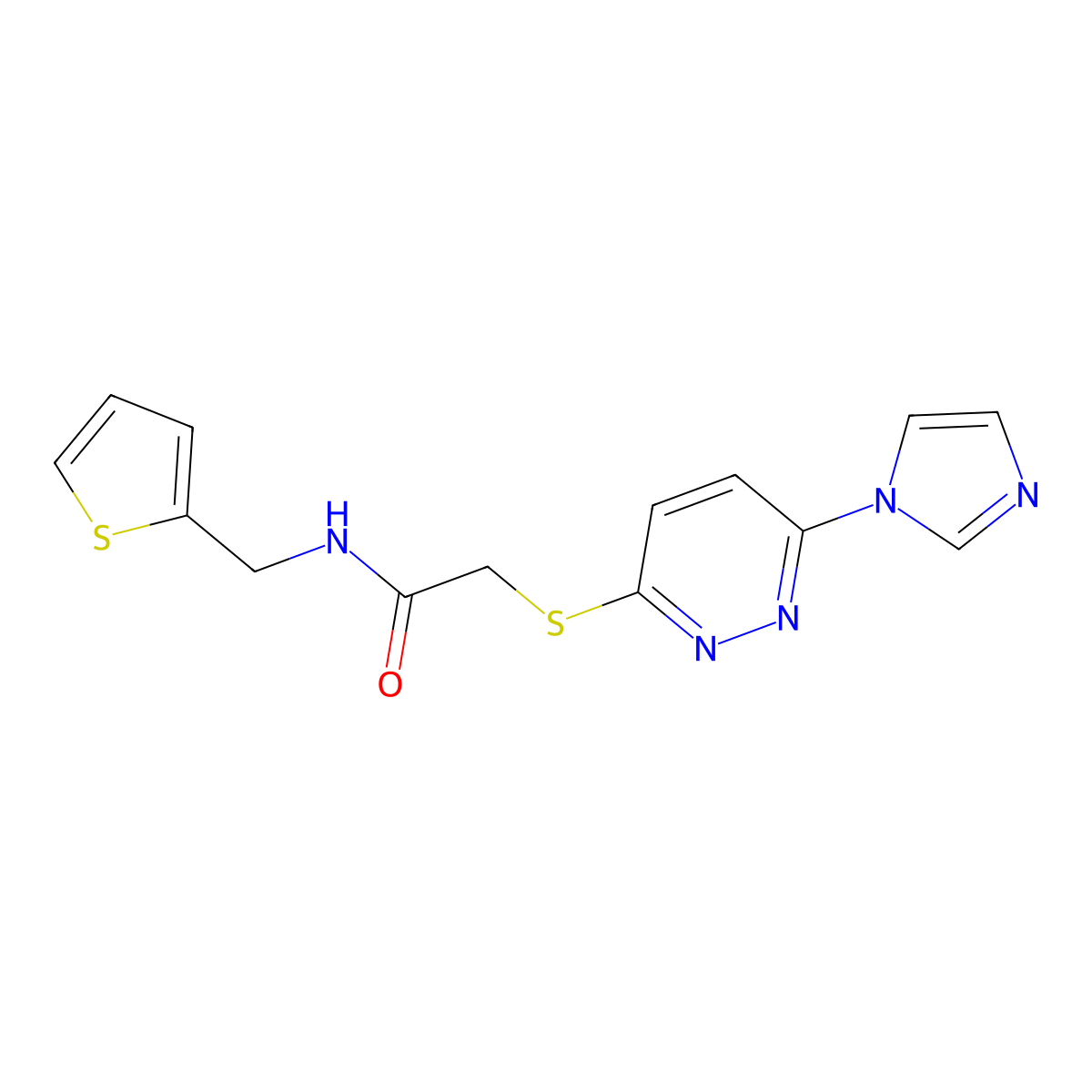 2-((6-(1H-imidazol-1-yl)pyridazin-3-yl)thio)-N-(thiophen-2-ylmethyl)acetamide molecular structure, CAS 1334370-98-7