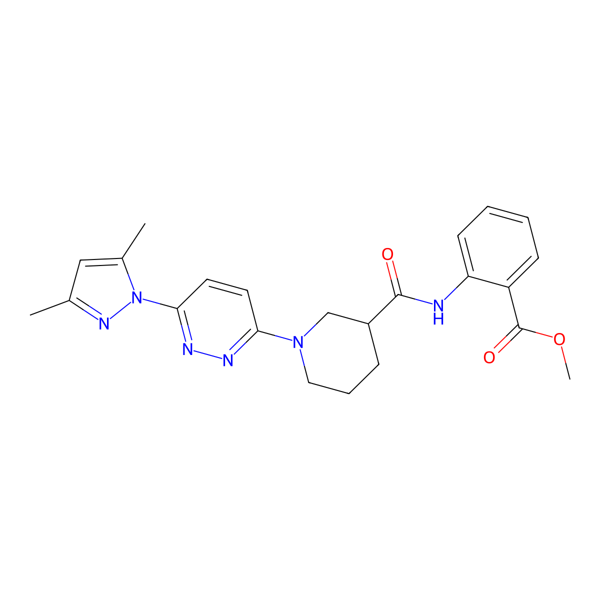 methyl 2-(1-(6-(3,5-dimethyl-1H-pyrazol-1-yl)pyridazin-3-yl)piperidine-3-carboxamido)benzoate molecular structure, CAS 1334370-99-8