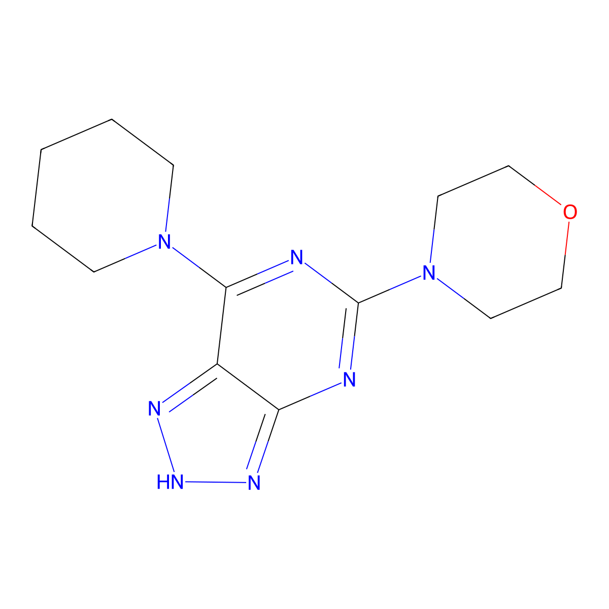 4-(7-(piperidin-1-yl)-3H-[1,2,3]triazolo[4,5-d]pyrimidin-5-yl)morpholine molecular structure, CAS 1334371-18-4