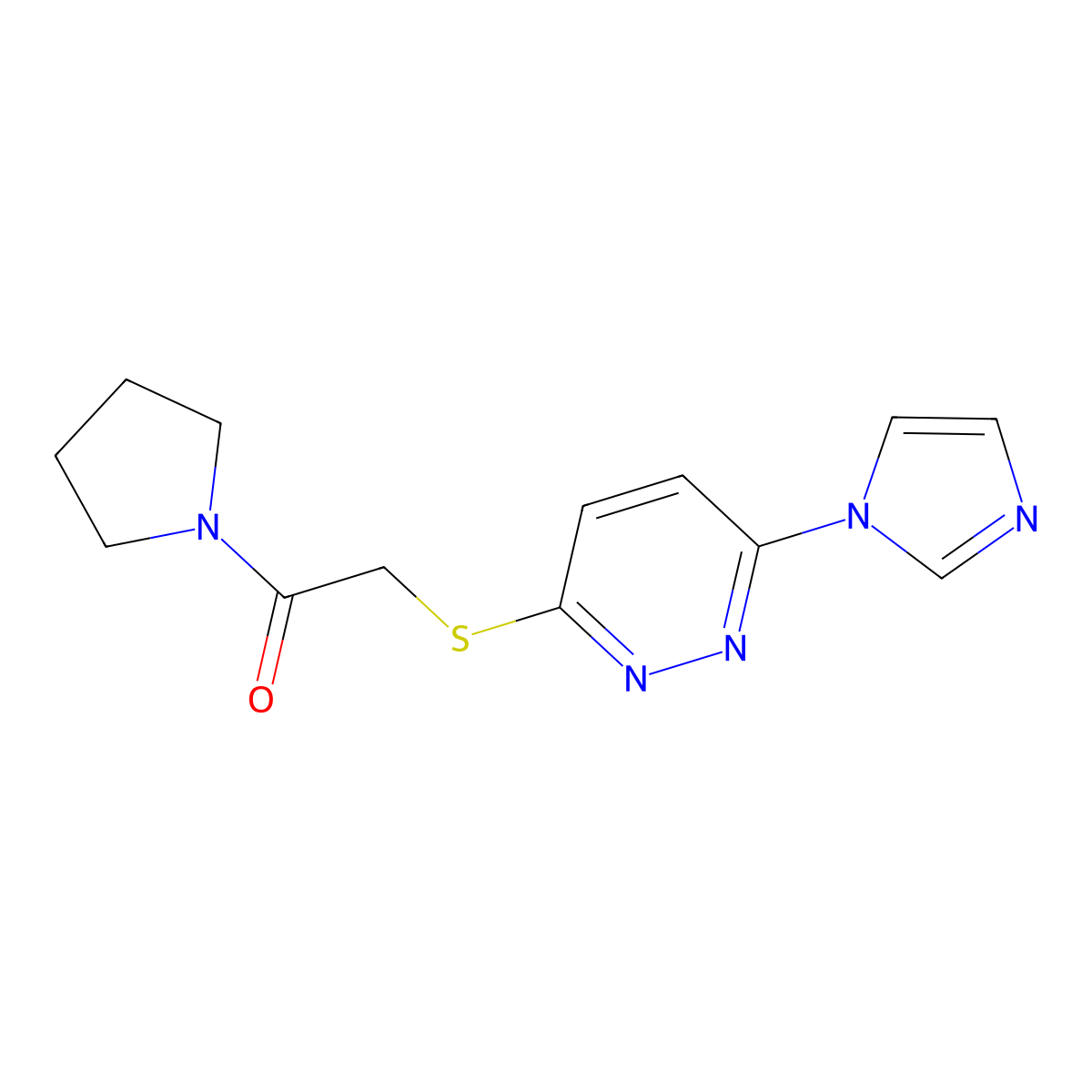 2-((6-(1H-imidazol-1-yl)pyridazin-3-yl)thio)-1-(pyrrolidin-1-yl)ethanone molecular structure, CAS 1334371-21-9