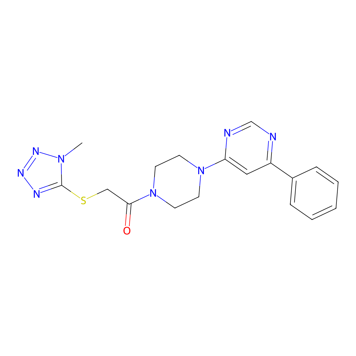2-((1-methyl-1H-tetrazol-5-yl)thio)-1-(4-(6-phenylpyrimidin-4-yl)piperazin-1-yl)ethanone molecular structure, CAS 1334371-24-2