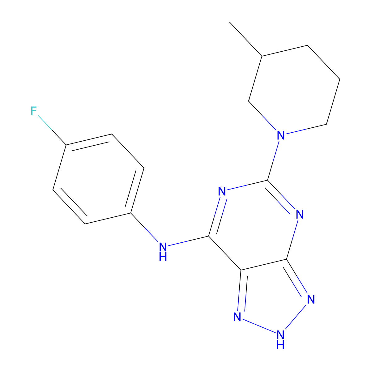 N-(4-fluorophenyl)-5-(3-methylpiperidin-1-yl)-3H-[1,2,3]triazolo[4,5-d]pyrimidin-7-amine molecular structure, CAS 1334371-30-0