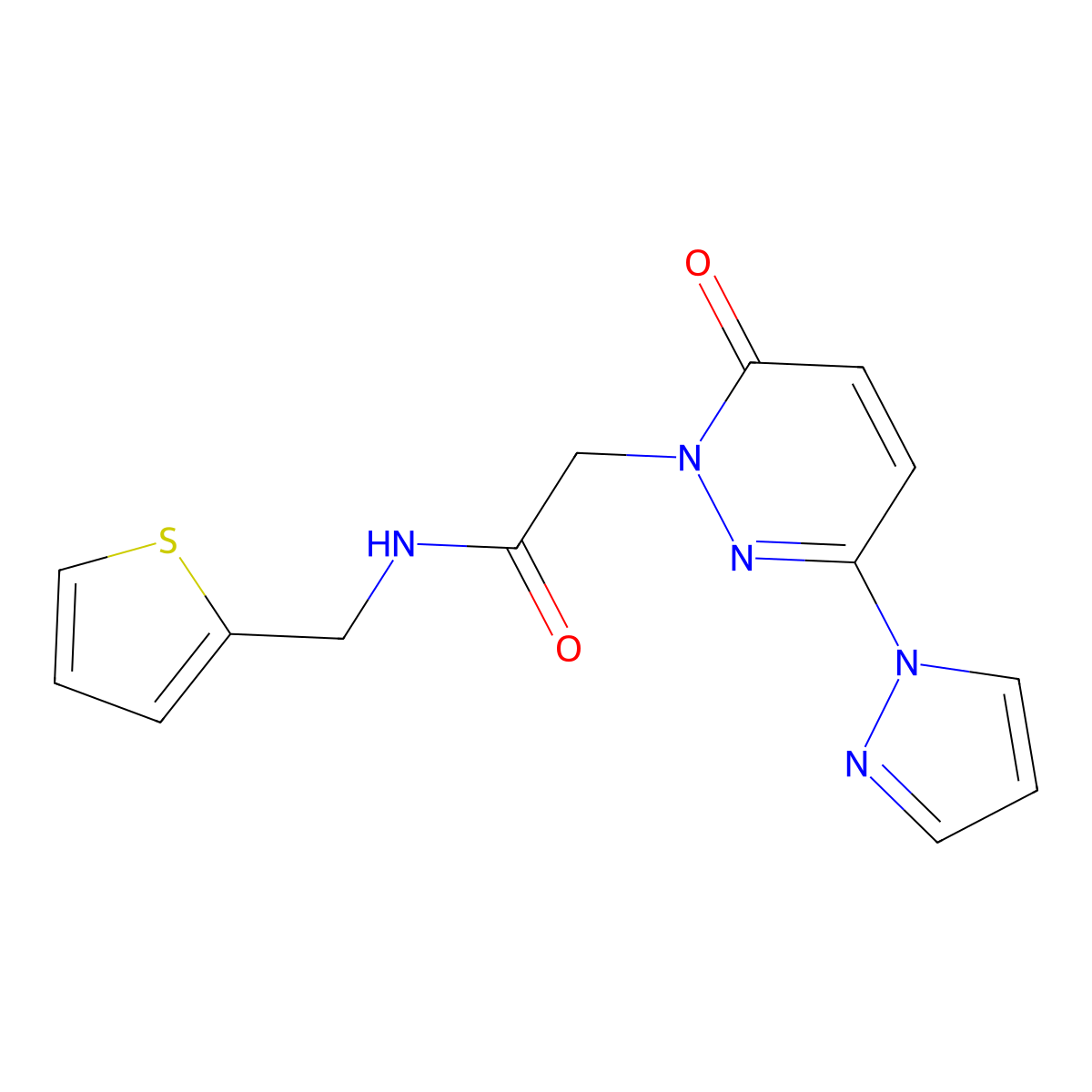 2-(6-oxo-3-(1H-pyrazol-1-yl)pyridazin-1(6H)-yl)-N-(thiophen-2-ylmethyl)acetamide molecular structure, CAS 1334371-32-2