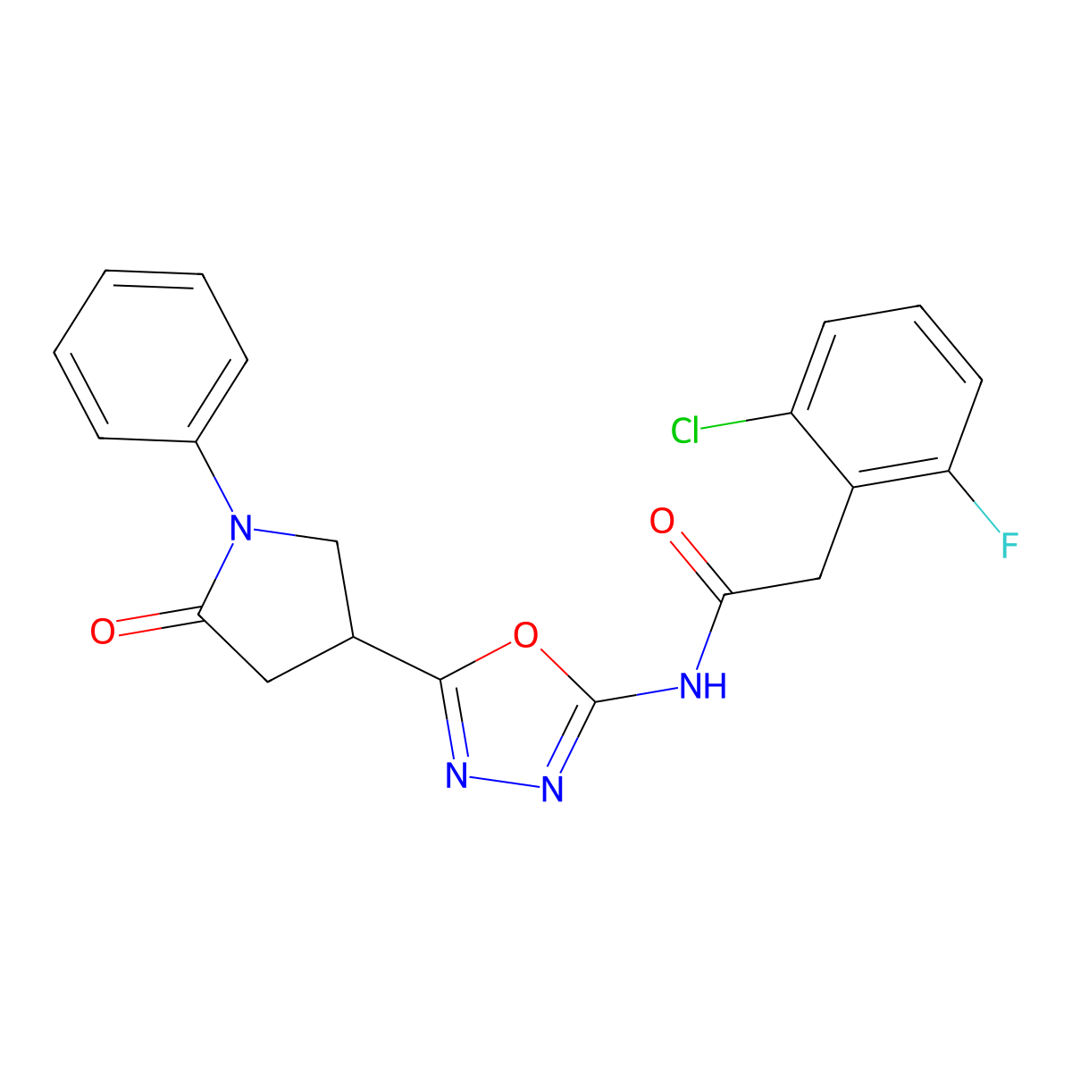 2-(2-chloro-6-fluorophenyl)-N-[5-(5-oxo-1-phenylpyrrolidin-3-yl)-1,3,4-oxadiazol-2-yl]acetamide molecular structure, CAS 1334371-38-8