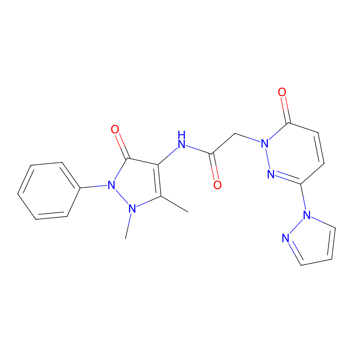 N-(1,5-dimethyl-3-oxo-2-phenyl-2,3-dihydro-1H-pyrazol-4-yl)-2-[6-oxo-3-(1H-pyrazol-1-yl)-1,6-dihydropyridazin-1-yl]acetamide molecular structure, CAS 1334371-40-2